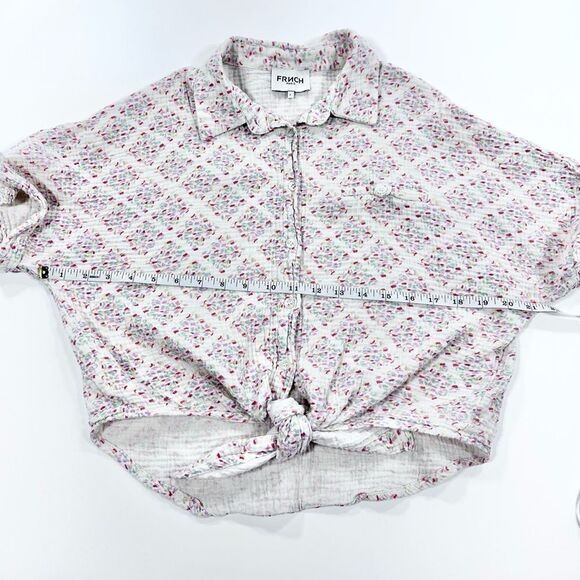 FRNCH tie front crop top shirt sleeve button down lightweight blouse S - Picture 10 of 10